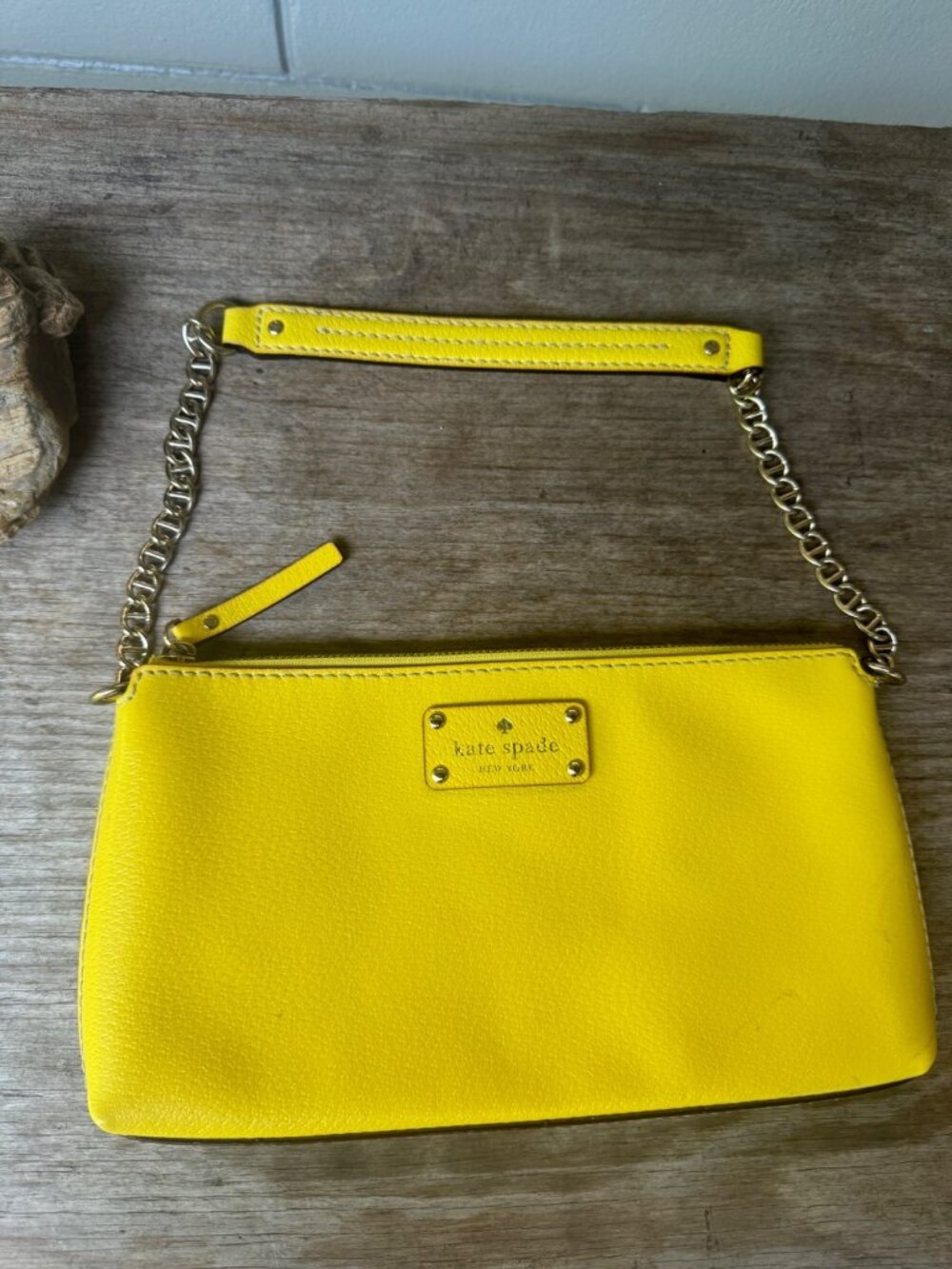 Kate Spade Byrd Chain Link Yellow Leather Chain Strap Clutch Bag With Polka Dot